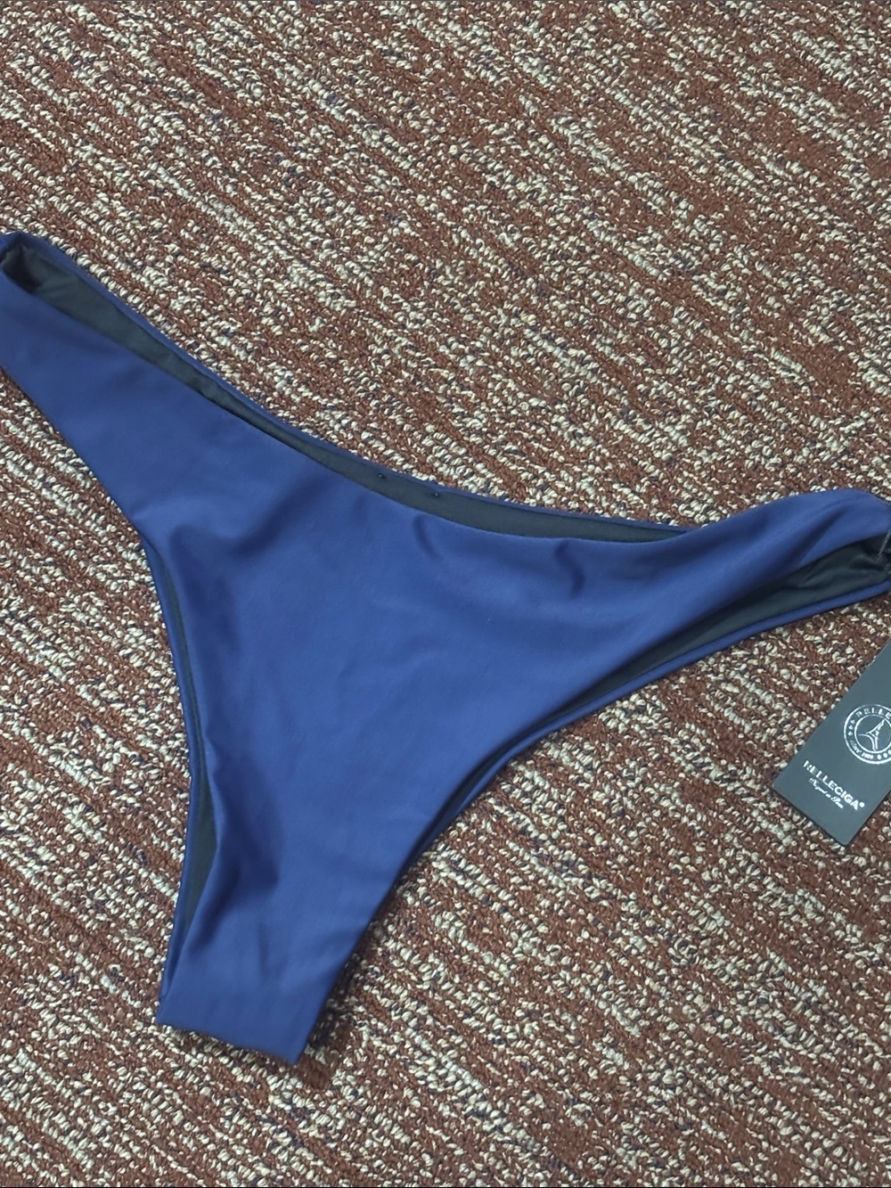 NWT mid rise cheeky bikini bottoms navy blue high leg classic swim bottoms Large